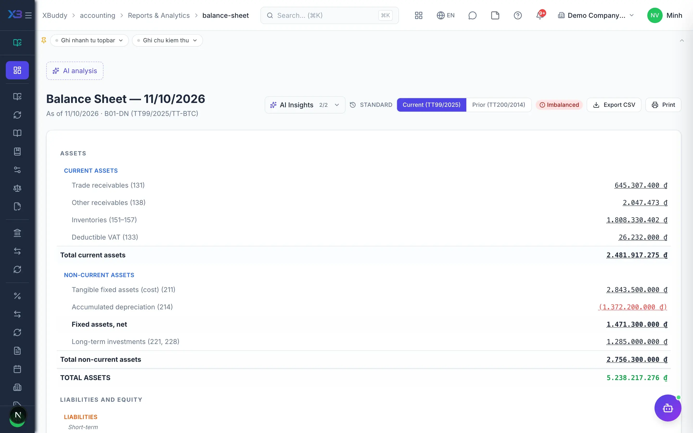 Accounting — product screen