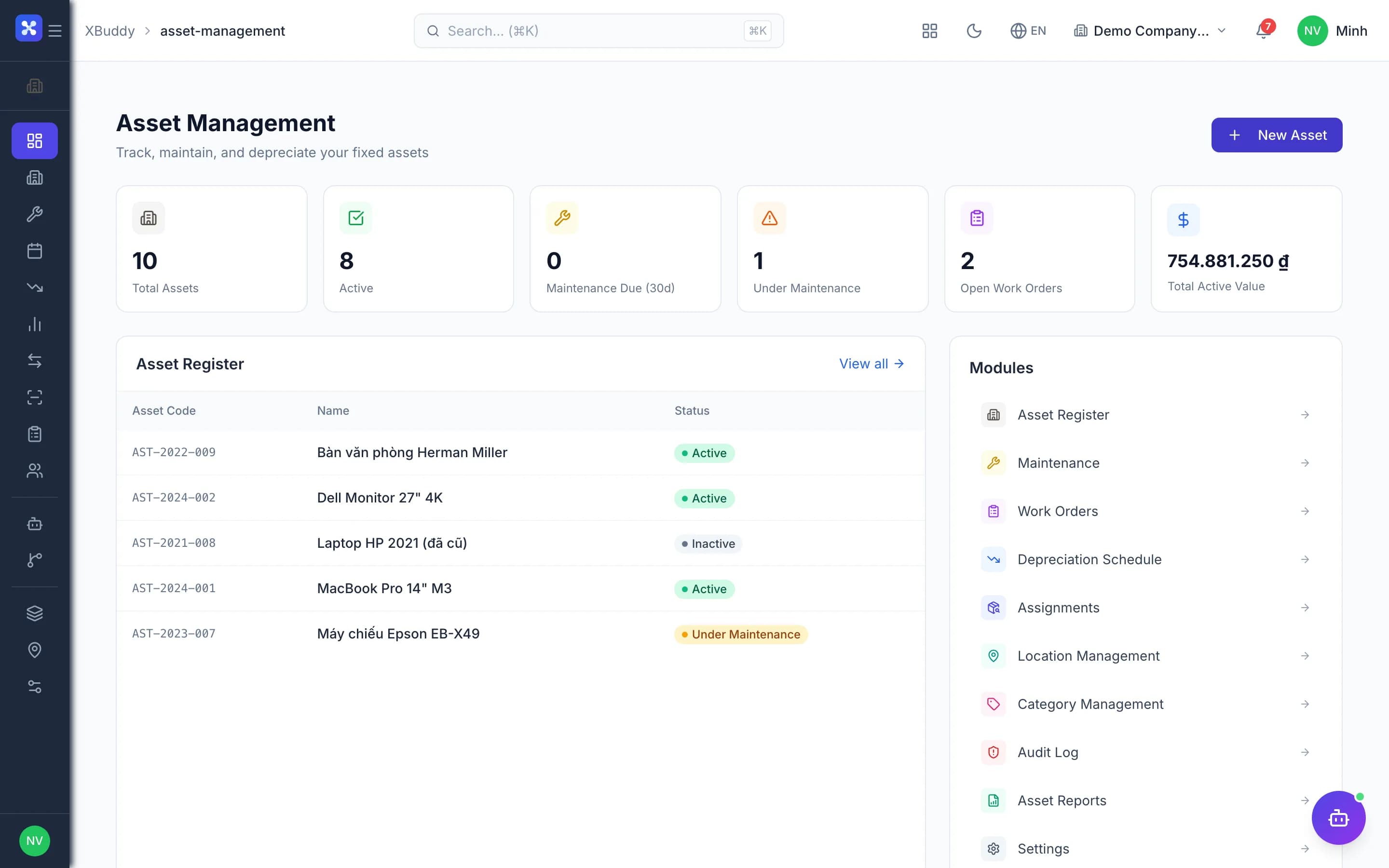 Asset management — product screenshot