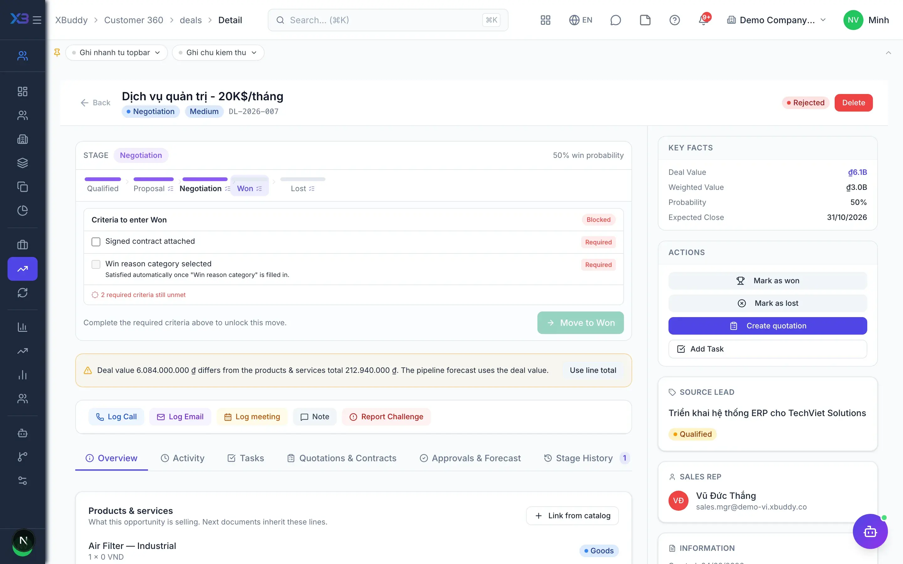 CRM — product screen