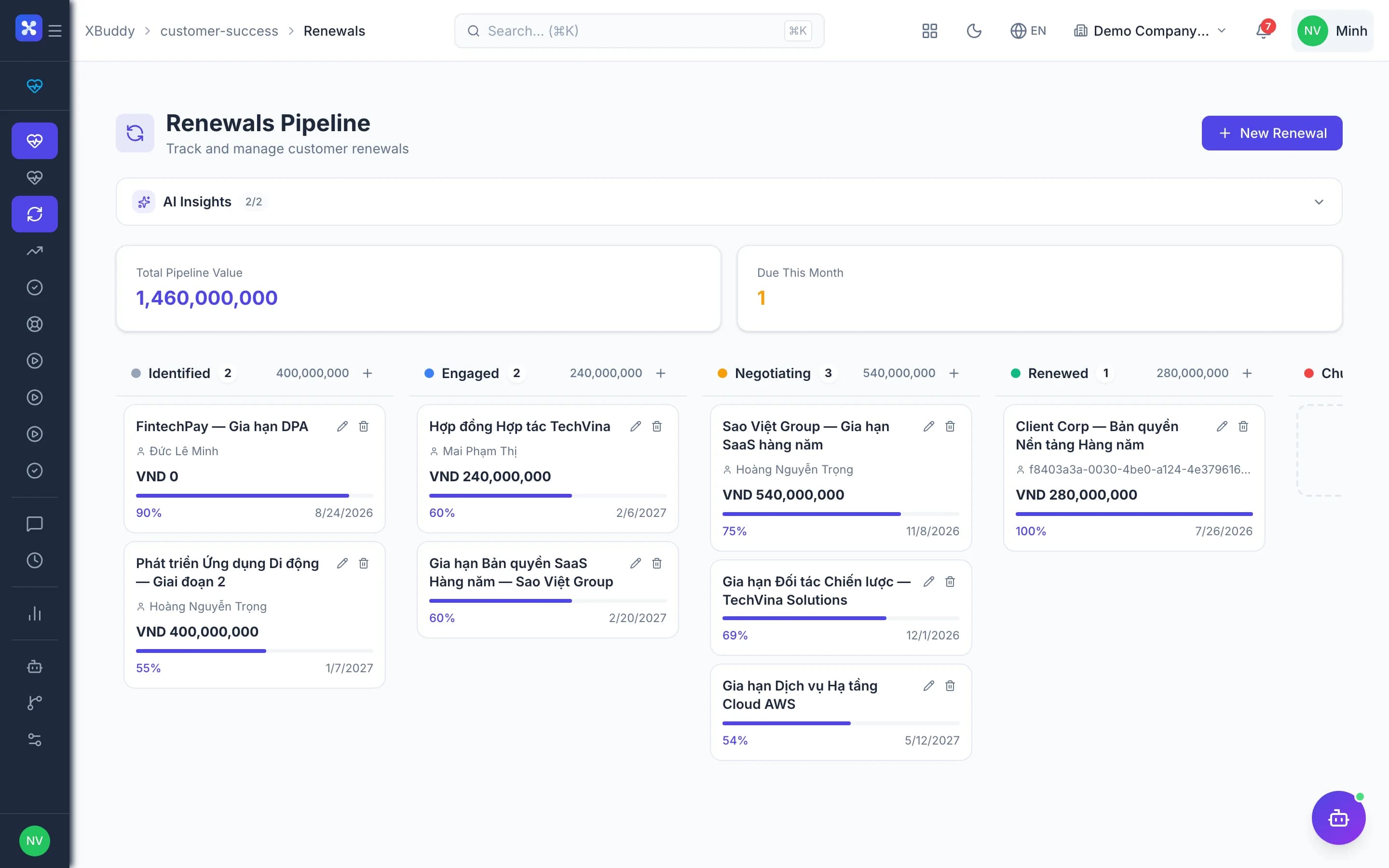 Customer success — product screenshot
