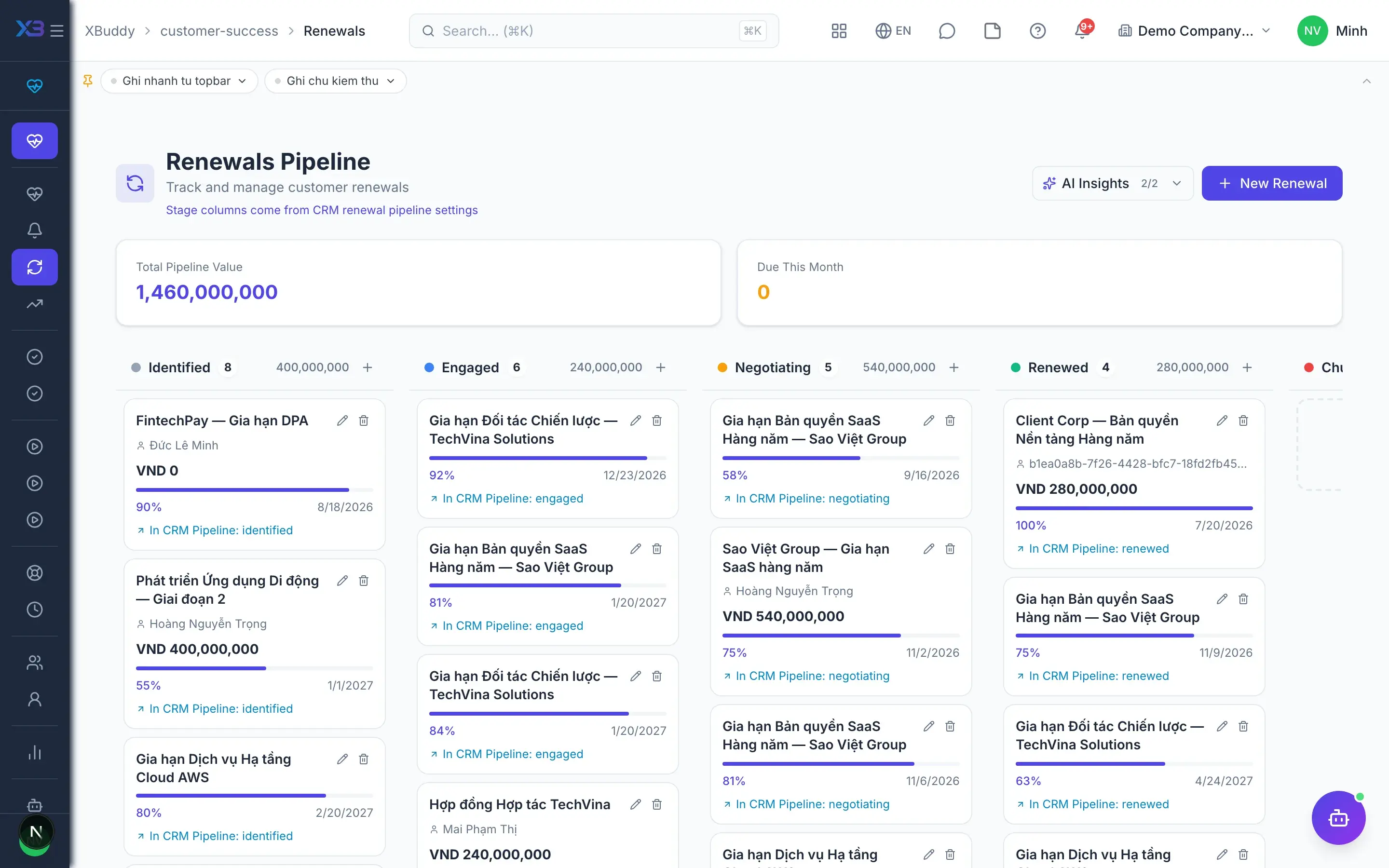 Customer success — product screen