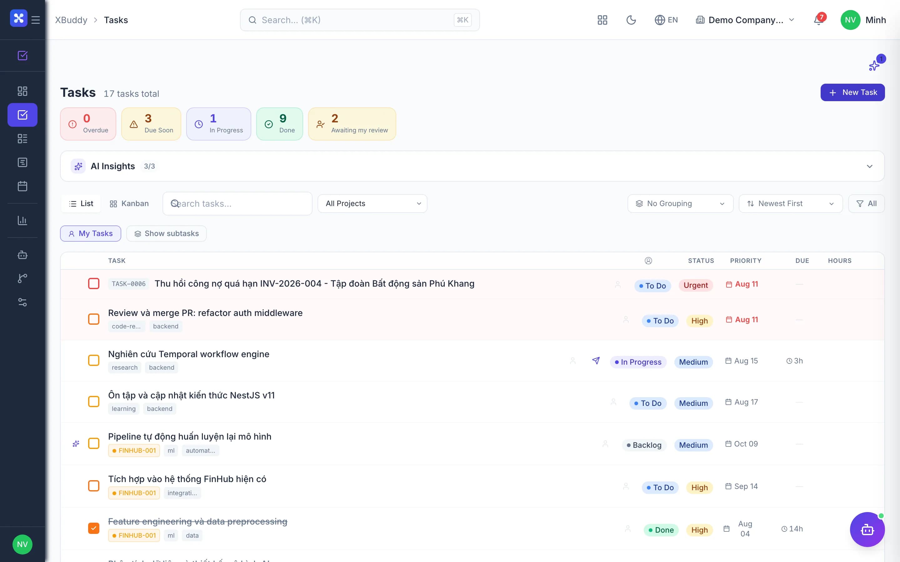 Tasks — product screenshot
