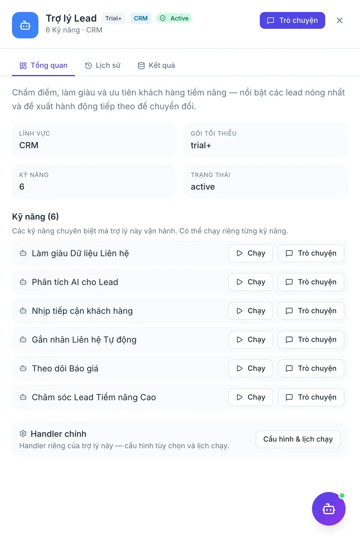 Sàng lọc Lead — bảng kết quả của trợ lý