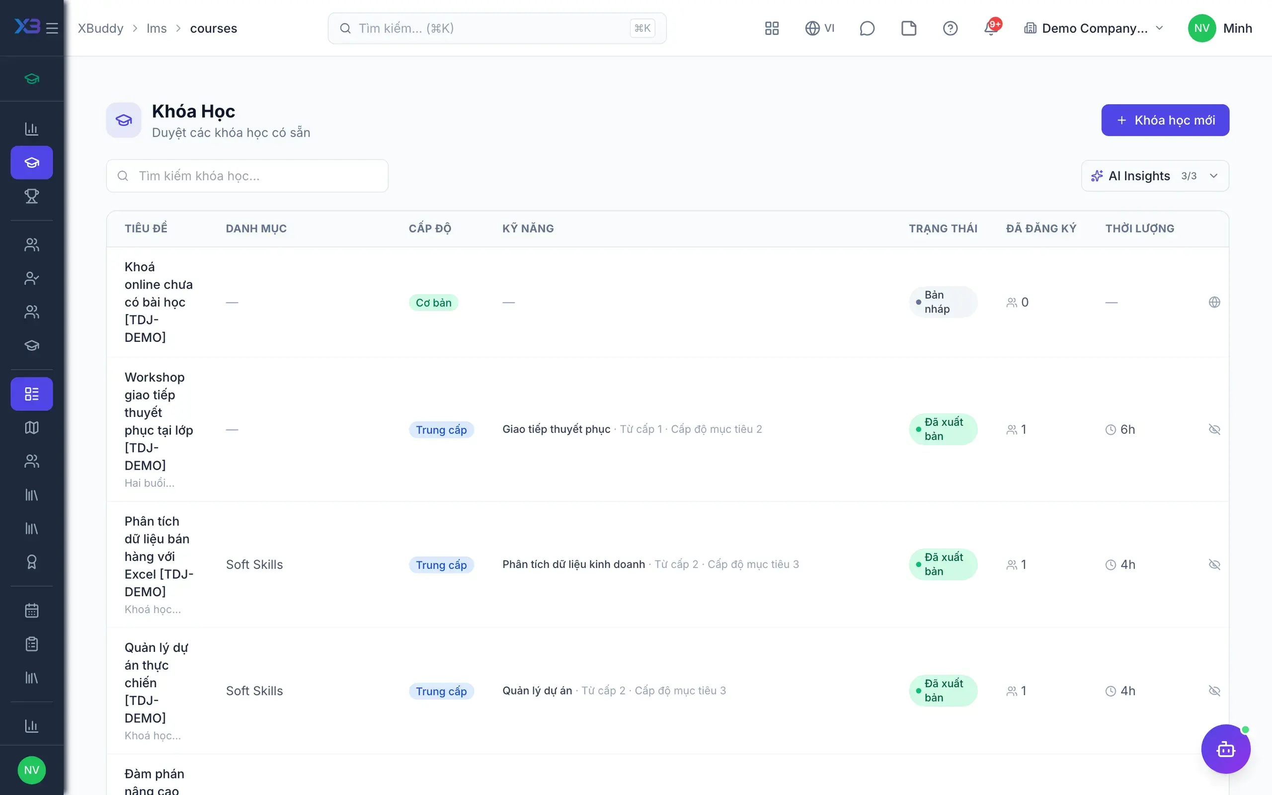 LMS — Catalog with published courses and enrolment rule assignment