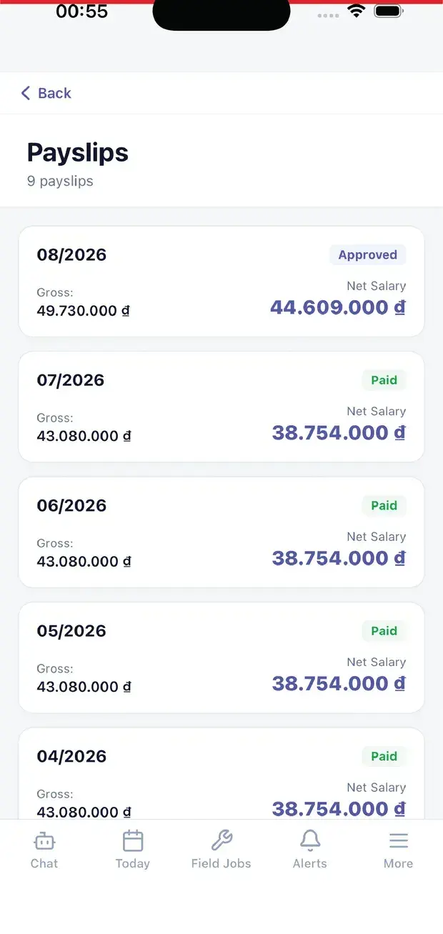Monthly payslips
