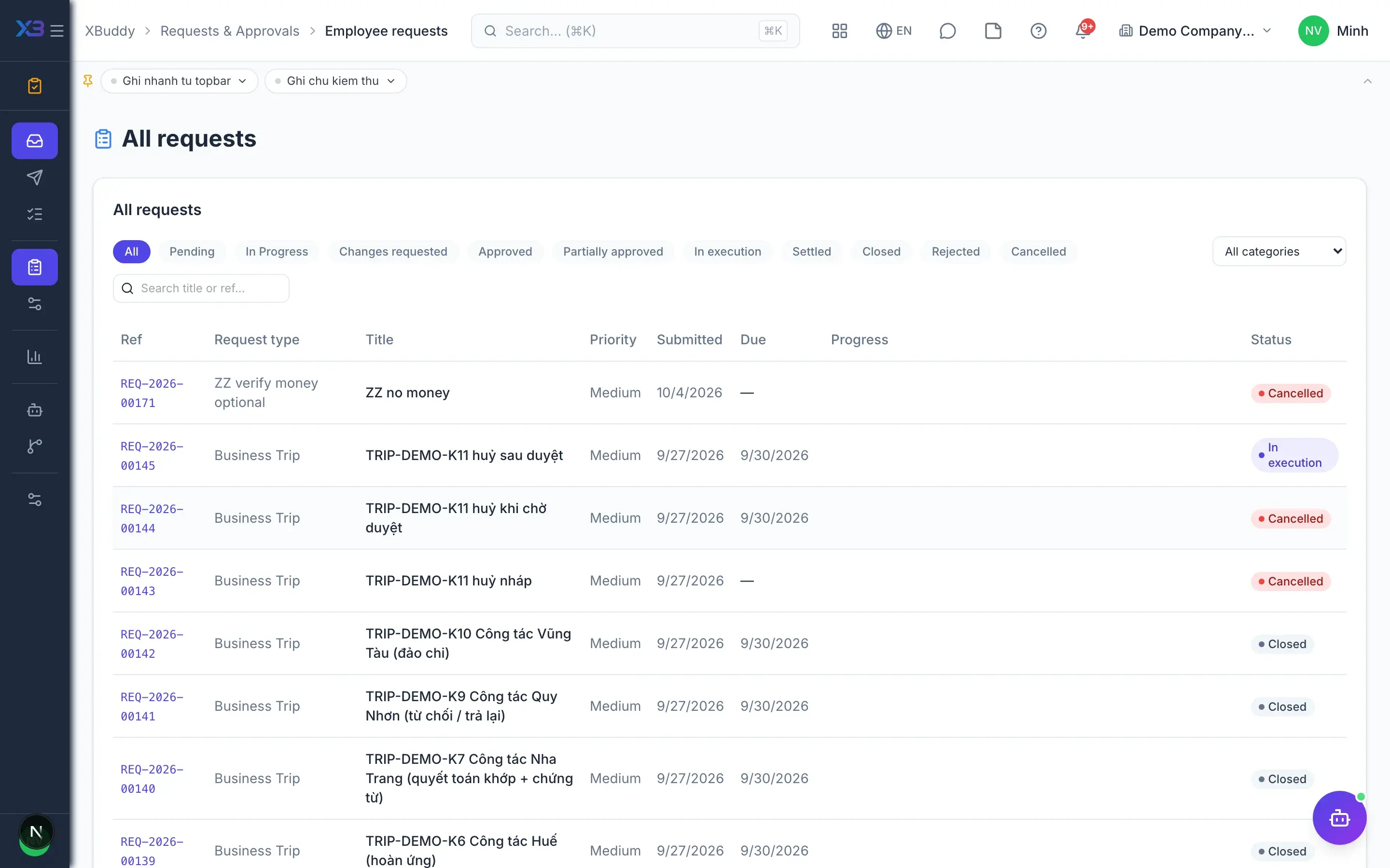 Requests & Approvals — product screen