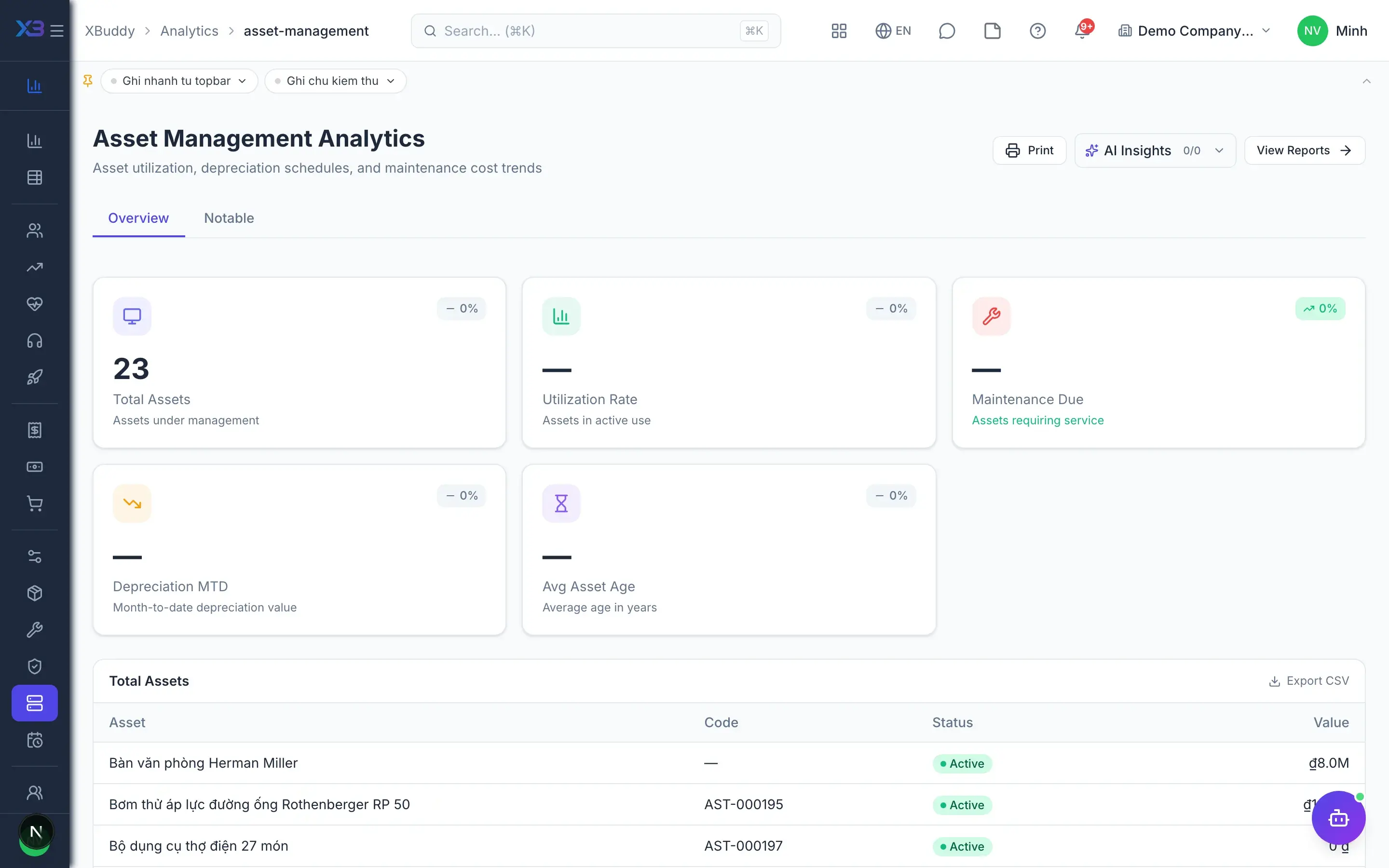 Asset management — product screen
