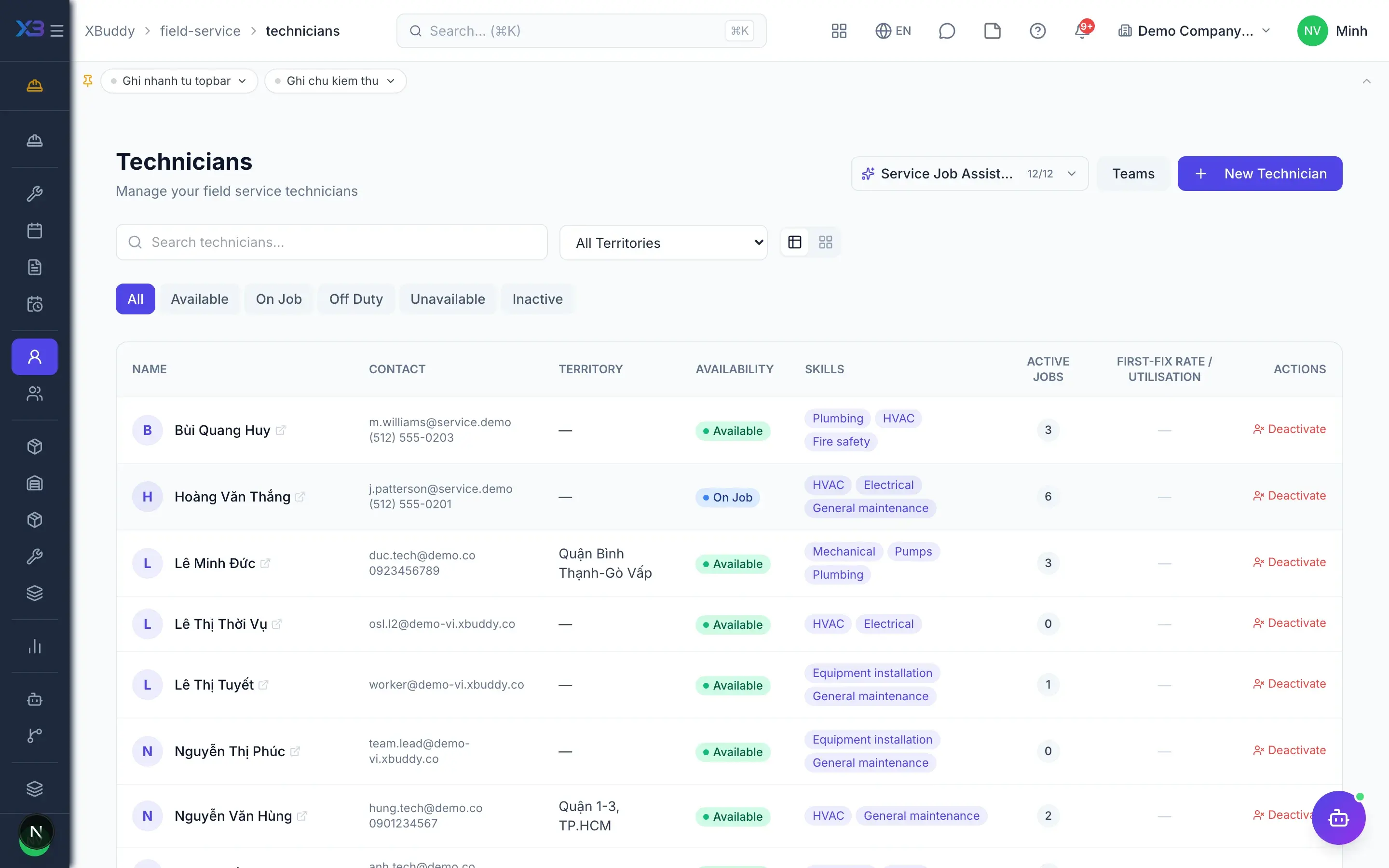 Field service — product screen