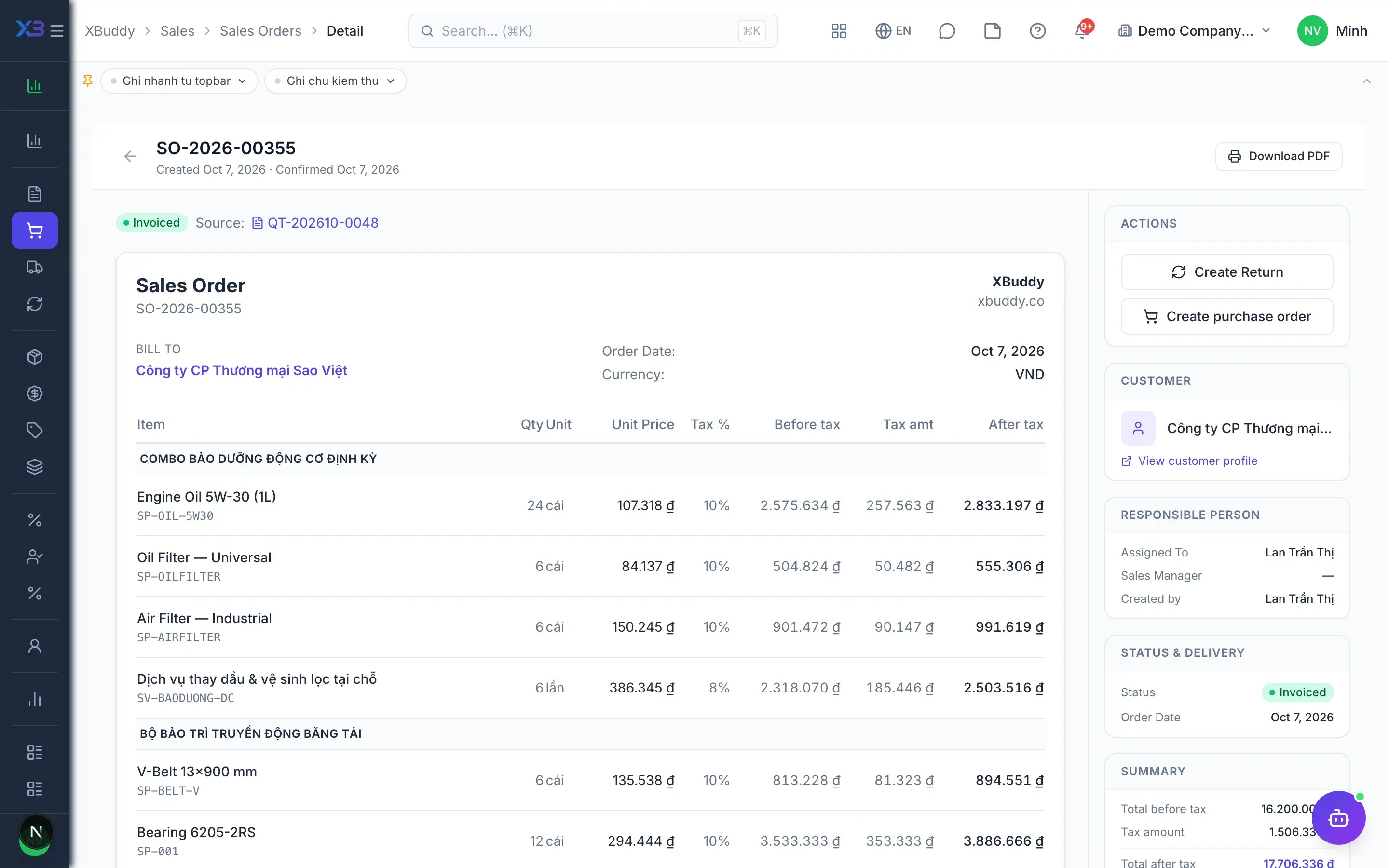 Sales — product screen