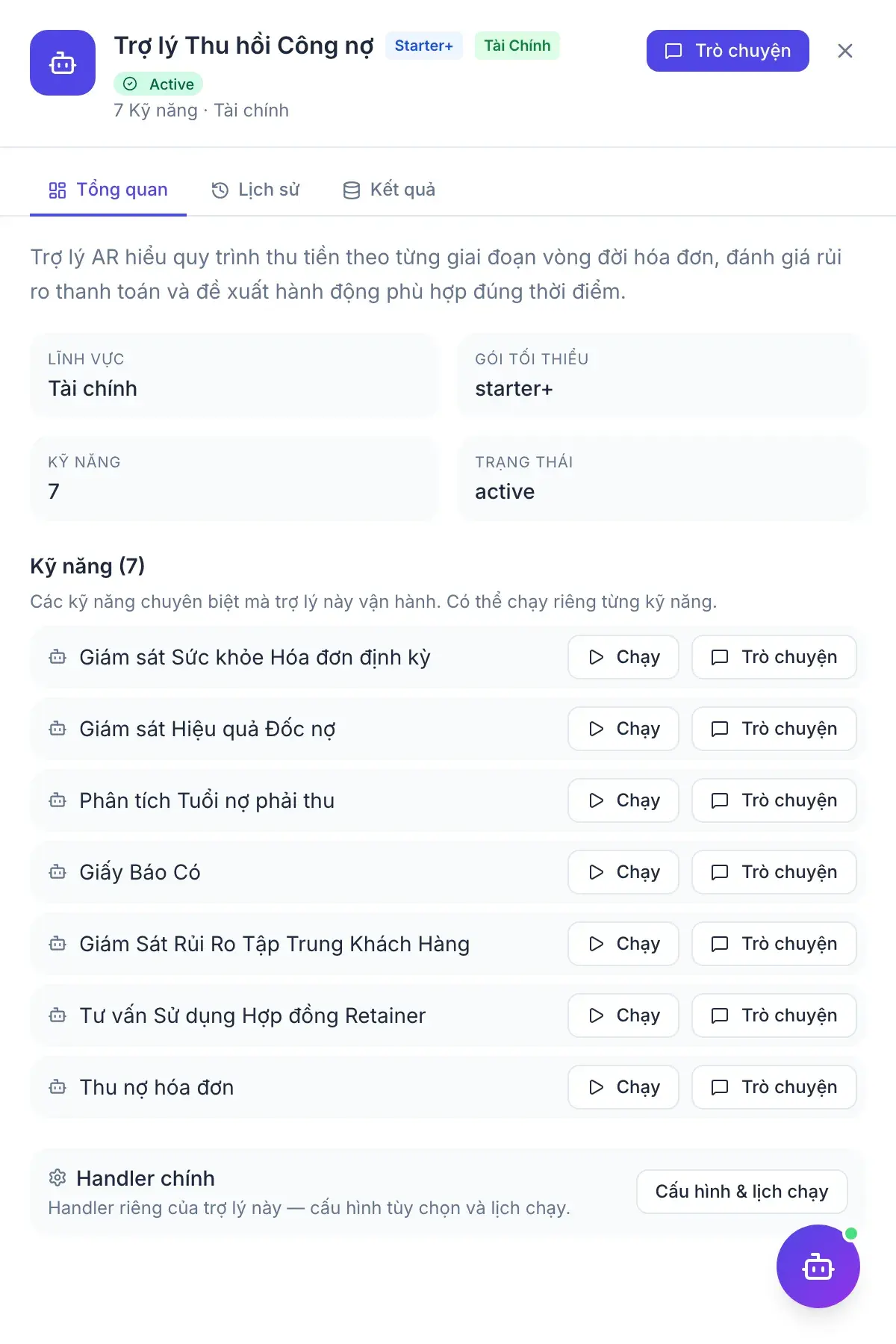 Thu hồi Công nợ — bảng kết quả của trợ lý