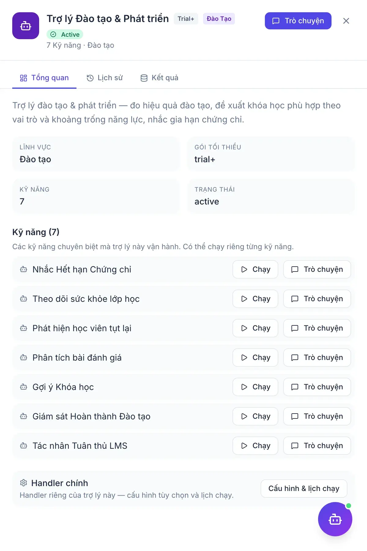 Điều phối Đào tạo — bảng kết quả của trợ lý