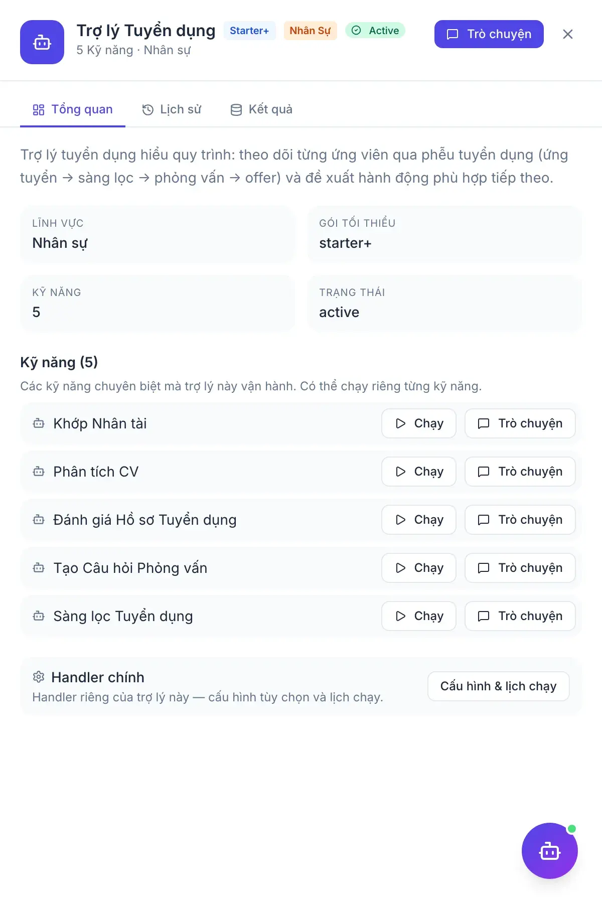Recruiter Copilot — assistant output panel