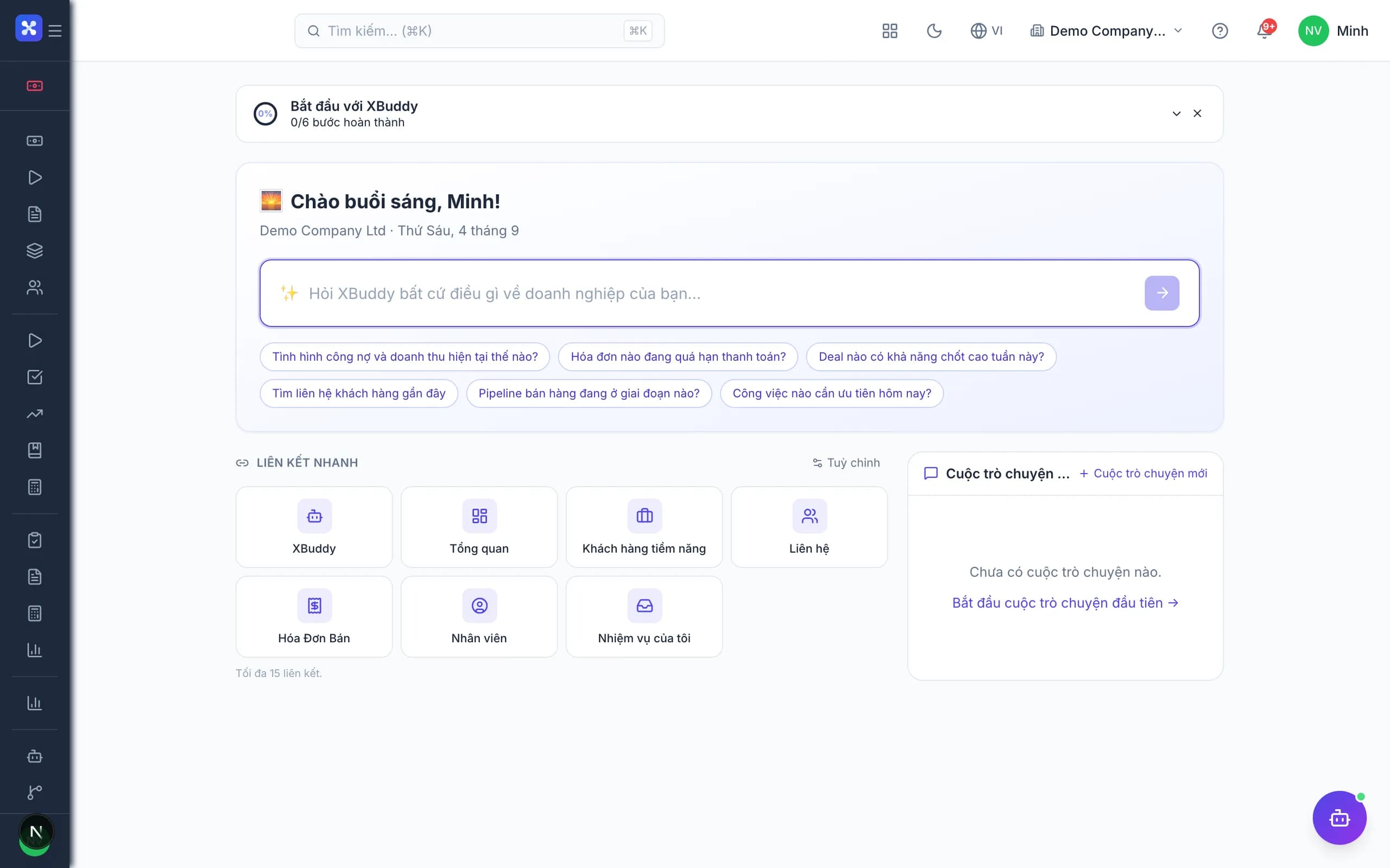 Main dashboard after login