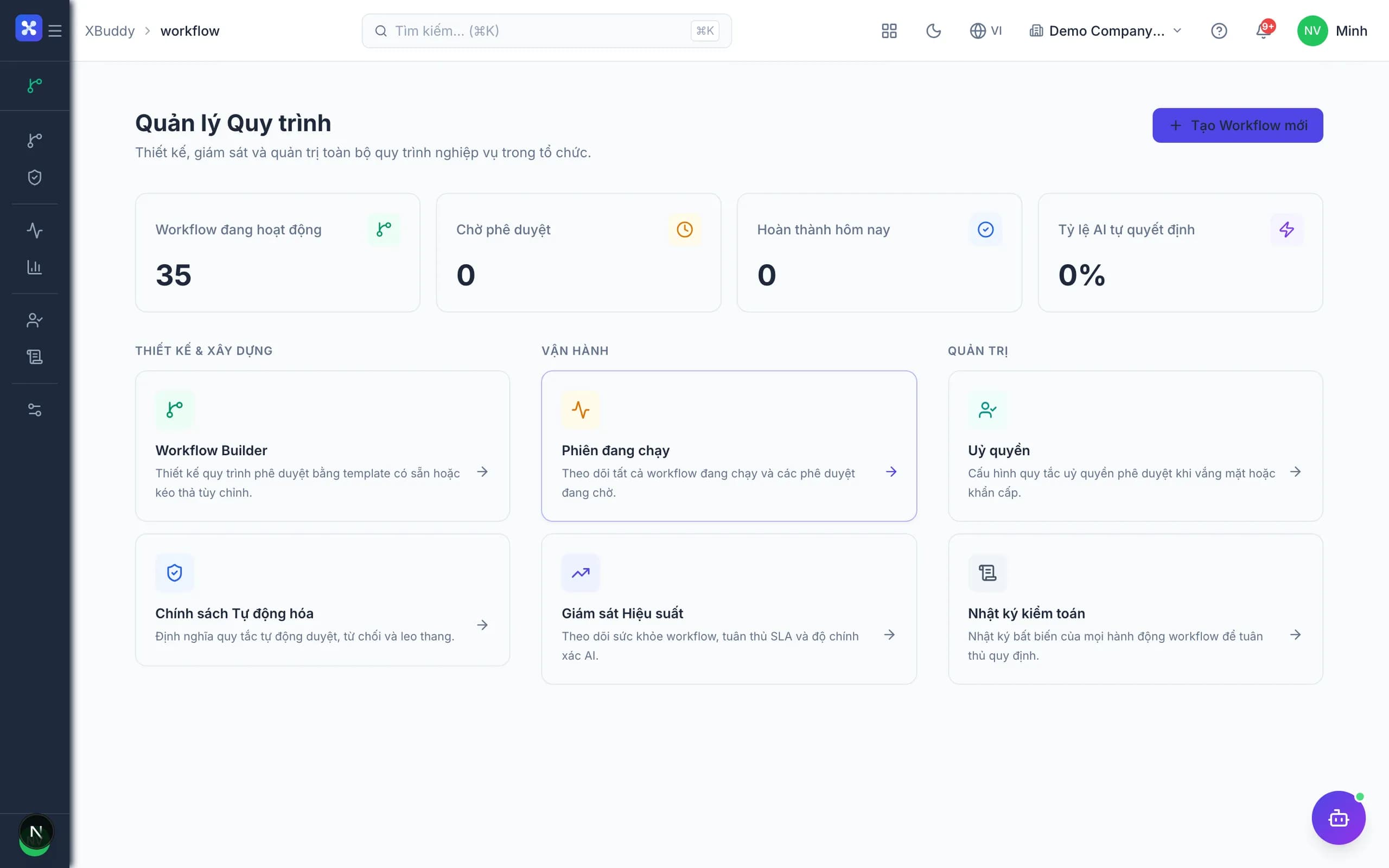 Overview — active workflows, policies and pending approvals
