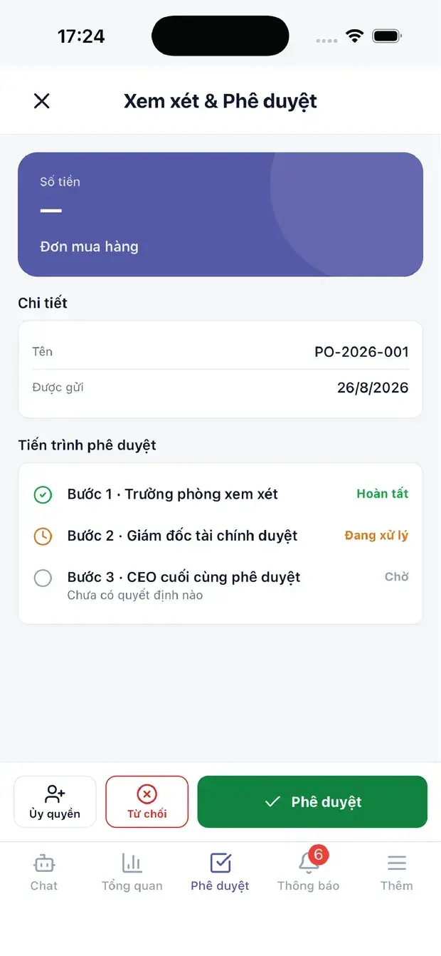 Multi-step PO approval on the phone